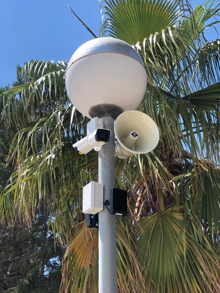 Outdoor camera and loudspeaker installation